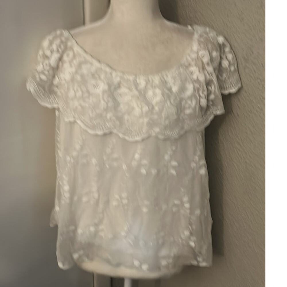 I.N. San Francisco Off Shoulder White Lace Sheer Floral Blouse.XL Cottagecore